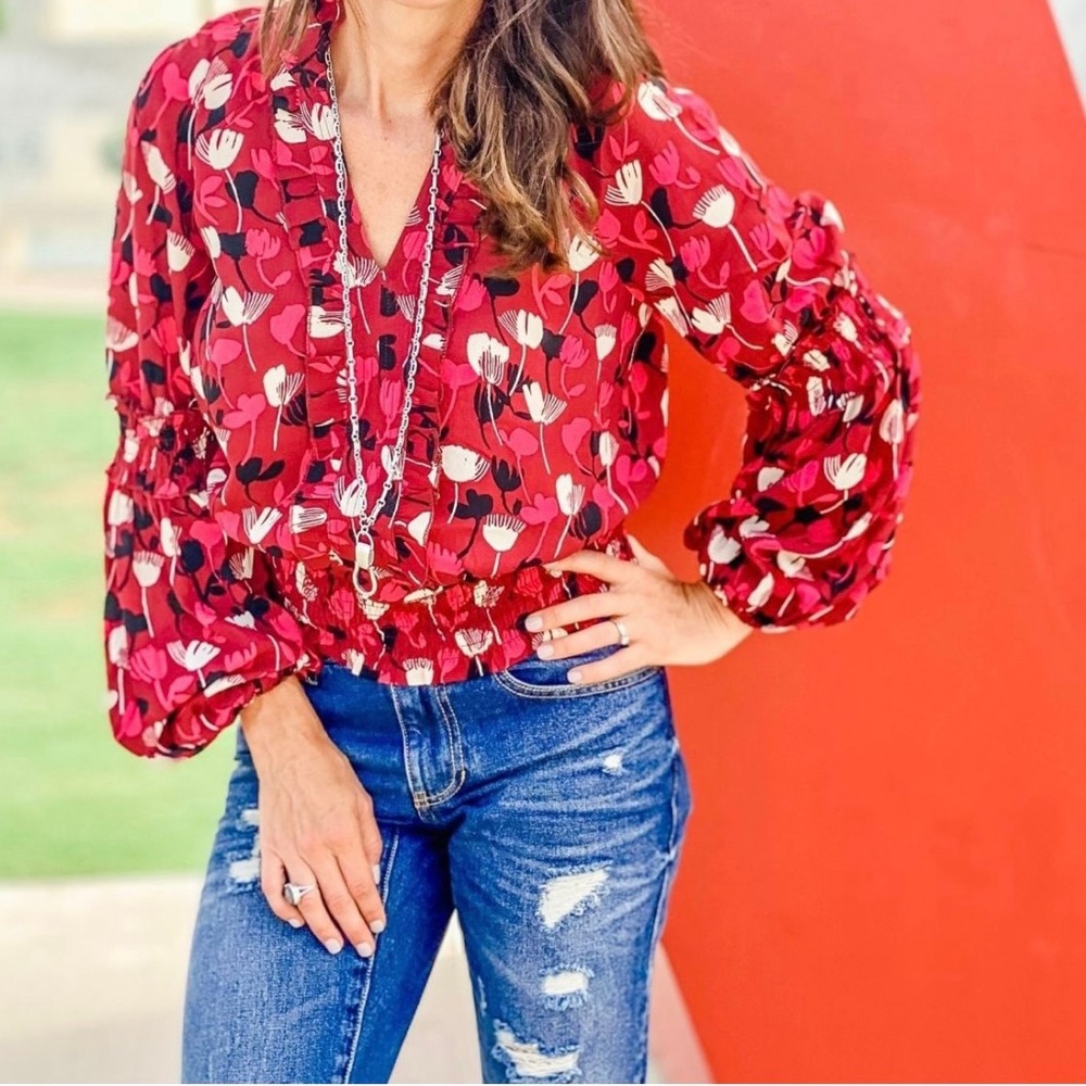 The Corsage Blouse poly crepe fabrication billowing bishop sleeves and ruffle - Picture 4 of 5